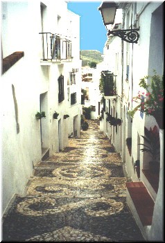 Frigiliana - a major street in the old village. Not a driving street - note the steps!